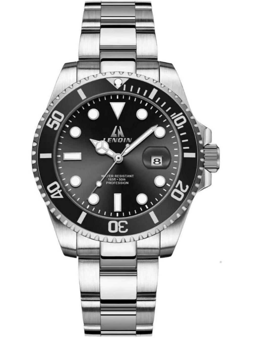 Men's Silver Black Stainless Steel Waterproof Analog Quartz Fashion Wrist Watch